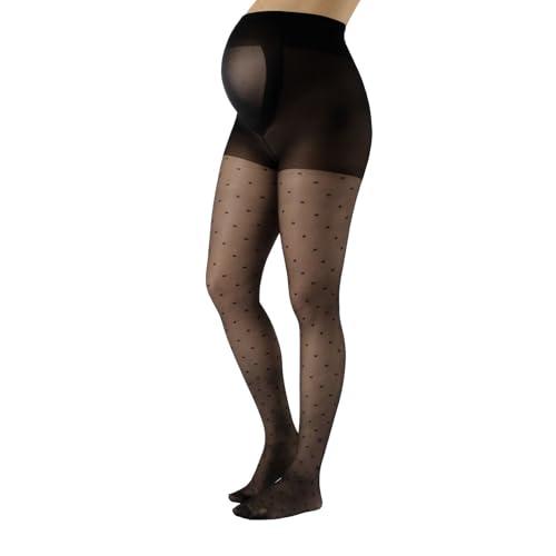 CALZITALY Collant Velato Premaman a Pois | Calze Maternità Fantasia Pois | Nero | S, M, L, XL | 20 DEN | Made in Italy (XL, Nero)