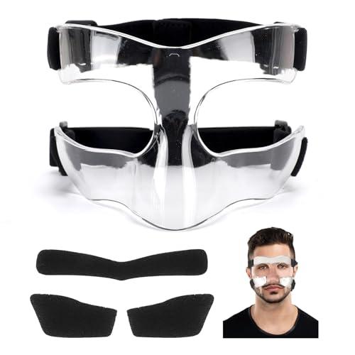 STFALI Maschera Protettiva Naso, Regolabile Maschera Protettiva Traspirante con Imbottitura, Adatto agli Adolescenti, Sport Basket Calcio Accessori, Full-frame Nero (Trasparente-2)