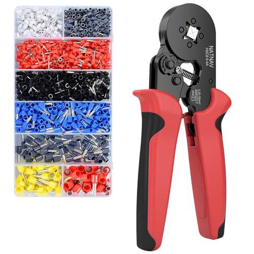 NATNAV Pinza Crimpatrice Capicorda, con 1300 Capicorda Elettrici a Crimpare - Pinza Capicorda e Puntalini Elettrici a Crimpare Gamma 0,25-10mm² per Auto e Installazioni
