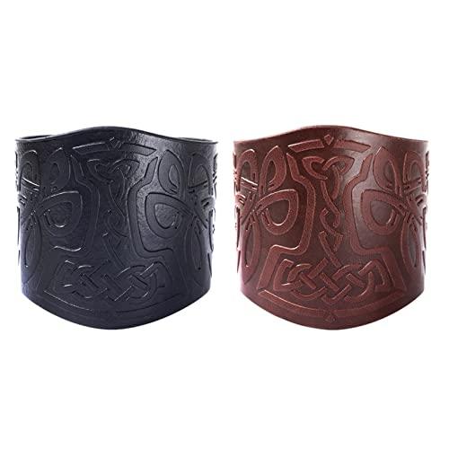 COSFAN Martello Di Thor Bracciale Medievale In Pelle Pu Goffrata Bracciali Armatura Del Braccio Vichingo Polsino Marrone/Nero Protezioni Per Braccio Larp Bracciali Da Uomo