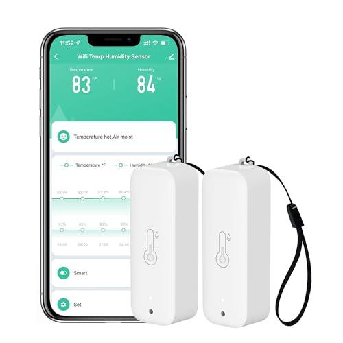 Sensore termometro igrometro WiFi: monitor intelligente della temperatura senza fili con notifica app, esportazione di memoria dati, funzione di calibrazione, compatibile con Alexa (White-2PCS)