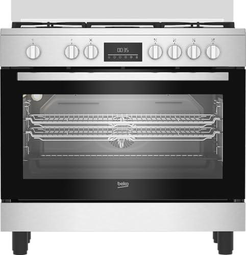 Beko Cucina a Gas 90x60 cm, BGM11226EX, Serie bPRO 500 Forno Multifunzione 111L, Piano Cottura 5 Fuochi con Tripla Corona, Griglie in Ghisa, Touch Control, Inox/Nero, Classe A+