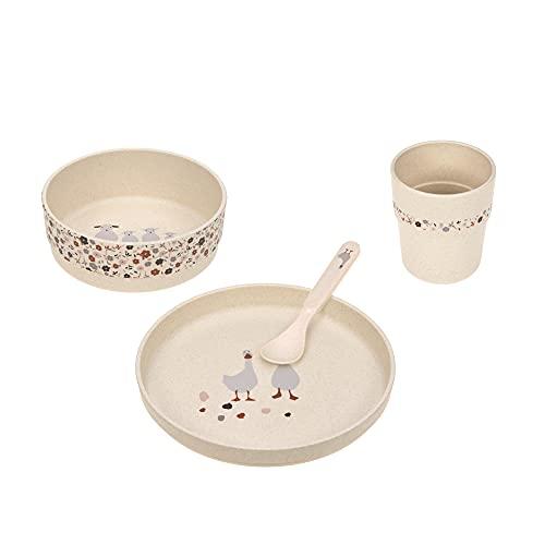 LÄSSIG Set di stoviglie per bambini, piatto ciotola tazza cucchiaio, senza BPA/Dish Set PP/Cellulose Tiny Farmer Goose