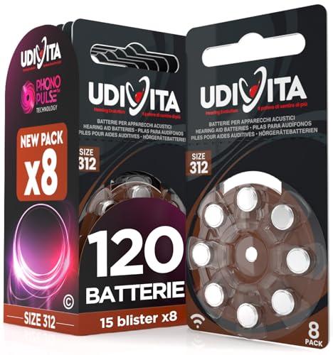 120 Batterie per Apparecchi Acustici Udivita Misura 312 (Marroni) PR41 con Phono Pulse Technology - 15 Blister da 8 Pile