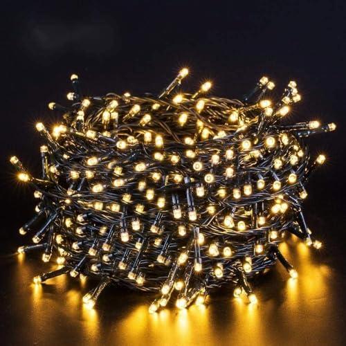 Quntis Luci di Natale Esterno Batteria 40M 300 LED, Luci Albero di Natale a batteria con Timer e 8 Modalità, Impermeabile IP44 Catena Luminosa Decorativa per Interno Esterno Festa,Bianco Caldo