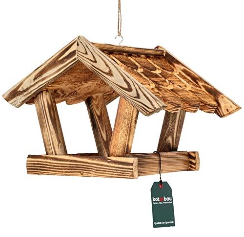 KOTARBAU® Mangiatoia per Uccelli Da Esterno - 39x27x26 cm - Legno Bruciato Chiaro - Casetta Per Uccelli - Selvatici - Design Naturale - Mangiatoia In Legno - Giardino e Balcone