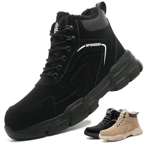 Scarpe Antinfortunistiche Invernali Uomo Donna Scarpe da Lavoro Stivali di Sicurezza Antiscivolo Impermeabili Caldi con Puntale in Acciaio Marrone Nero 43