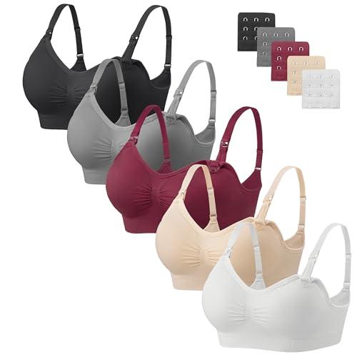 HBselect 5 Pezzi Reggiseno Allattamento Senza Cuciture Reggiseni Allattamento Reggiseno Premaman Morbido con Estensioni Extra del, Reggiseno Gravidanza Senza Ferretto per Le Donna