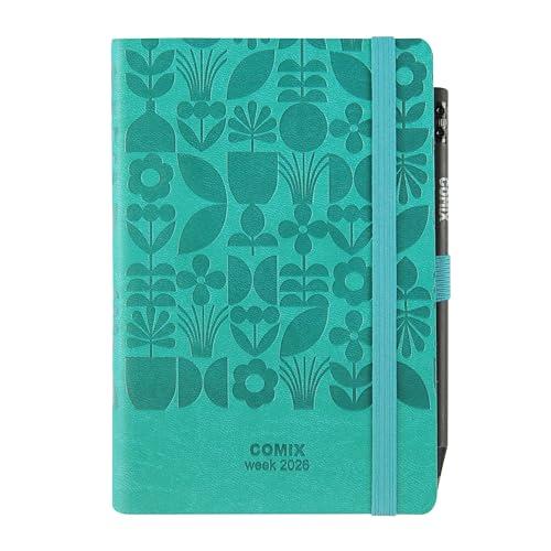 COMIX Medium - Agenda 2026, 12 mesi, Settimanale, Con Passante Elastico Porta Matita o Penna, Chiusura Con Elastico e Segnalibro, Matita COMIX Inclusa, Cm 10,7x15,9 Floreal