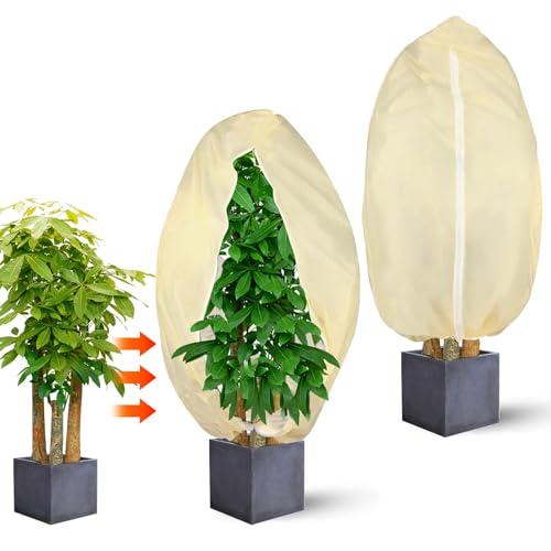 NYZQIW 2 Pezzi Cappuccio Protezione Piante, 100 x 80cm Protezione Invernale Piante, Telo per Piante Inverno Antigelo, Telo Copri Piante Inverno con Cerniera e Coulisse, per Piante