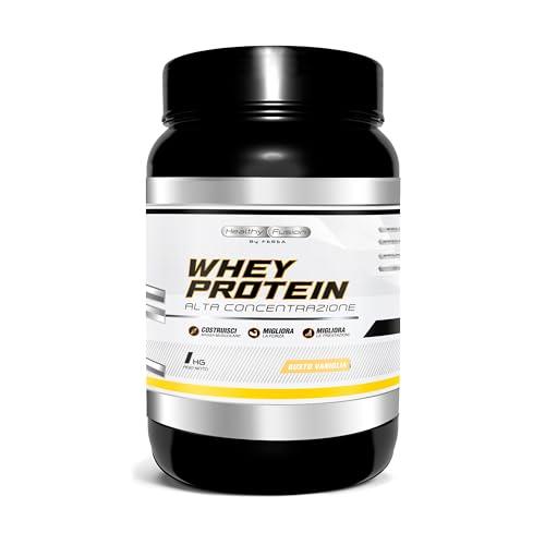 Whey Protein in Polvere Healthy Fusion | Proteina Premium 100% Pura + BCAAS + Aminoacidos | Alto Contenuto Proteico | Maggiore Crescita Muscolare, Recupero e Benessere Generale | Gusto Vaniglia 1kg