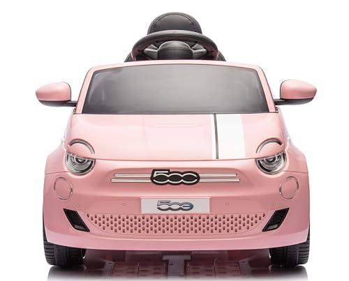 Macchina Elettrica per Bambini 12V Nuova Fiat 500 Auto Elettrica con Sedile in Pelle Telecomando Full Optional (Rosa)