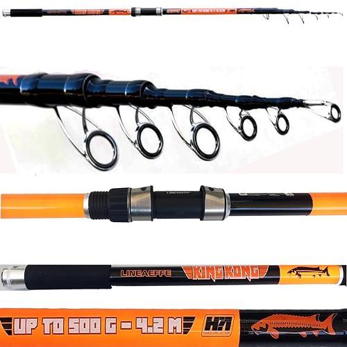 Canna Pesca Storione 4.20 Mt Lancio Max 500Gr Teleferica Mare Carbonio king Kong