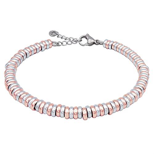 ParticolarModa Bracciale Donna regolabile anellini acciaio alluminio morbido 5 mm (Regolabile da 22 a 25 cm (x polso 19-21), Argentato/Rosè)