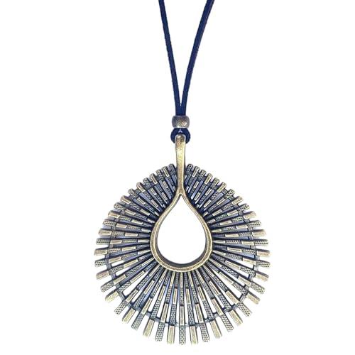 Collana con Grande Ciondolo Etnico in Argento o Bronzo - Ciondolo Donna Donna Uomo Catena a Goccia d'acqua - Altezza Regolabile - Ideale per un Regalo - Sole Etnico (Bronzo)