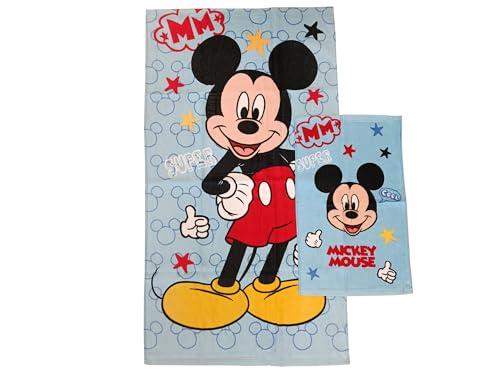 Mickey Mouse Disney, Asciugamani Bagno in Spugna, Set 2 Asciugamani Bagno, Asciugamano Viso, Asciugamano Bidet, Azzurro, Cotone, 100 Percento, Set 2 pezzi, Prodotto Ufficiale