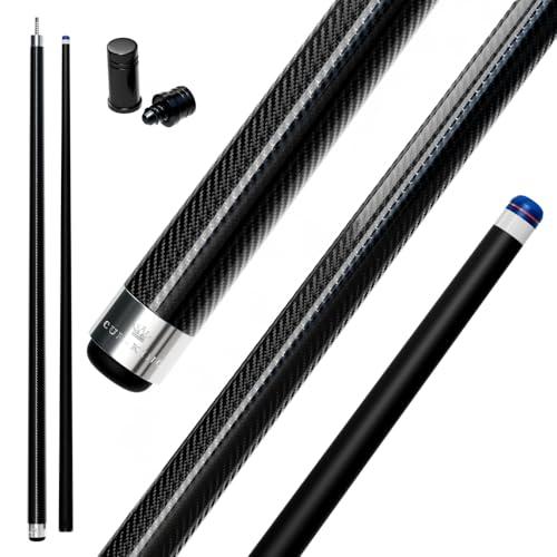 Cue-King Pro Series - Stecca da biliardo in carbonio di grado militare, 147,3 cm, 510,3 g, 2 pezzi con punta da 12,5 mm, finitura in carbonio lucido, stecca professionale da biliardo (stecca in