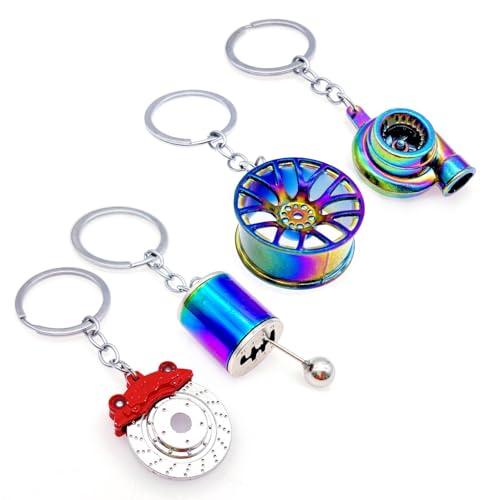 JZK 4x Modelli di ricambi auto in metallo portachiavi turbo per auto turbocompressore mozzo ruota leva del cambio pinza pastiglia freno, regalo per uomo e meccanico di auto e appassionato