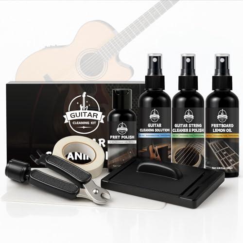 WAN2TLK Kit di pulizia per chitarra, kit di manutenzione per chitarra, include lucidante, soluzione per la pulizia, olio di limone per tastiera, pulizia e lucidatura delle corde, detergente per corde