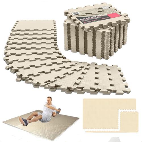Tappeto Palestra, Tappeto Puzzle, Tappeto Gomma Antiscivolo, Tappetino Palestra, Tappetino Fitness, Home Gym, Tatami Palestra, Tappeti, Pavimento Gommato Palestra, Tappetino Ginnastica (BEIGE)