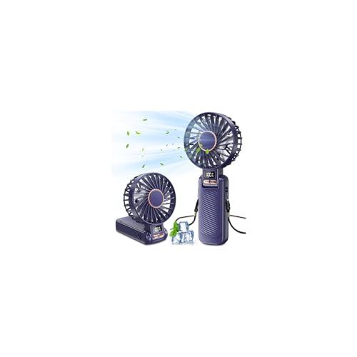Ajgvq Ventilatore Portatile, 5 Velocità Ventilatore USB Ricaricabile di 4500mAh Batteria (Autonomia 20h), 180° Girevole Ventilatore Silenzioso, Display a LED, 3 in 1 Ventilatore da Tavolo/Mano/Collo
