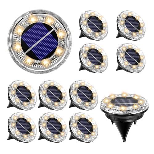 ArsMotin Luci Solari da Giardino, 8 LED Luci Solari da Incasso per Esterni Bianco Caldo 3000K, Lampade Solari da Terra IP65 Impermeabili, Luci Solari Esterno per Prato, Vialetto, Cortile (12 pezzi)