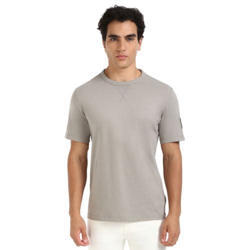 Calvin Klein Uomo T-Shirt Maniche Corte Badge Regular Scollo Rotondo, Grigio (Rock Ridge), S