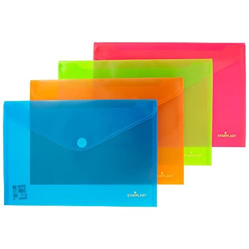 Starplast - Confezione da 12 cartelline in plastica con chiusura in velcro, formato A4, colori basici per uso scolastico e ufficio
