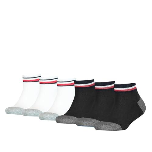 Tommy Hilfiger Iconic Sports Quarter, Nero/Bianco, 27-30 (Pacco da 6) Unisex-Bambini e Ragazzi