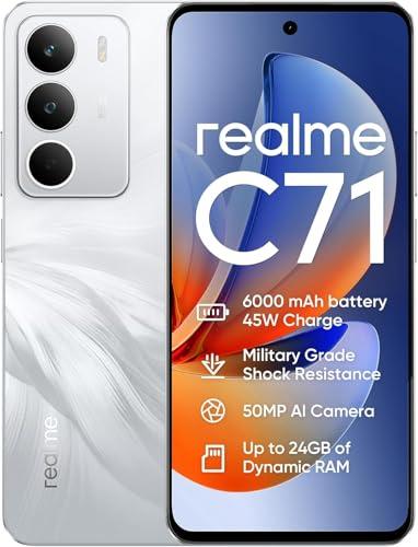 realme C71 Smartphone 6+128GB, Batteria 6000mAH, Ricarica Veloce 45W, Fotocamera 50MP AI, Chipset Octa-Core, Display 6.67'' 120Hz Eye Comfort, IP54 (Senza Caricatore) - Bianco