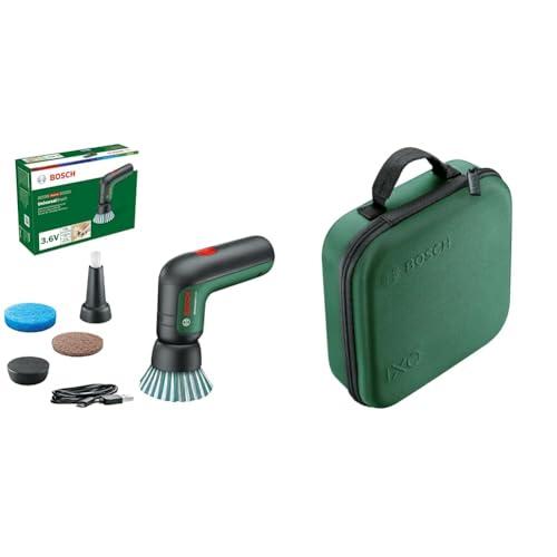 Bosch Home and Garden Spazzola di pulizia senza fili UniversalBrush (batteria integrata da 3,6 V, 1 cavo micro-USB e 4 accessori per la pulizia inclusi) Verde, Standard + Borsa portaoggetti Bosch