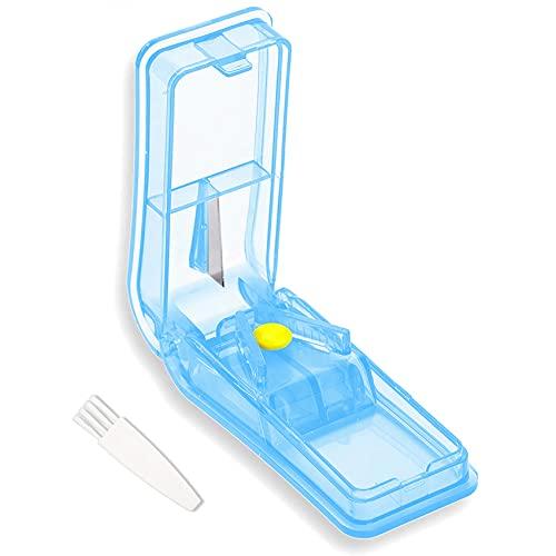 GeekerChip Taglia Pillole,Morsa a V Dividi Pastiglie per Farmaci Piccole Compresse,con portapillole,per Spaccare e Portare con te Farmaco Quotidiano(Blu)