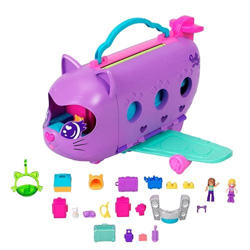 Polly Pocket - Aereo Gattino, playset da viaggio con 2 micro bambole, palco rotante e cucciolo di gatto, 19 accessori inclusi, giocattolo per bambini, 4+ anni, HWP19