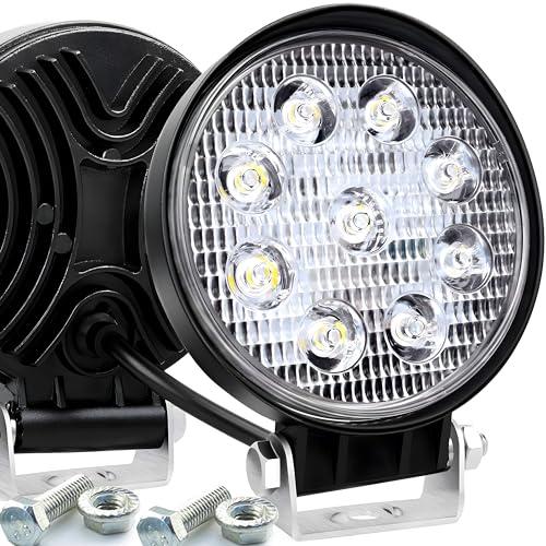 Retoo Faro da Lavoro LED, Faretto Rotondo, Spot Luci, Fari di Profondità, Illuminazione Ausiliari Fuoristrada, 2200 lm, 12-24V, 27W, Impermeabile IP68, Potente Luce Retromarcia per Trattore, Camion