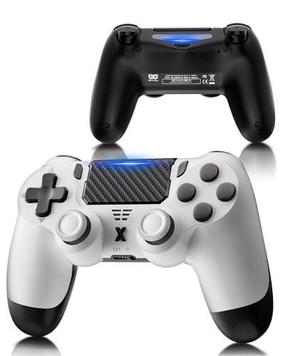 RUIZHI 1 Pezzi Controller Wireless per PS4 - Controller Playstation 4 compatibile con Pro/Slim/PC, Gamepad Joystick con Pulsante Turbo/Return/Doppia Vibrazione/6 Assi Giroscopio/Touch Panel, Bianco