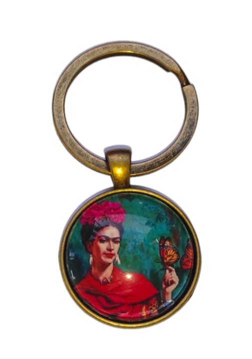 Portachiavi Frida realizzato a mano - idea regalo per Donna, Uomo - Cabochon-Verde Farfalla