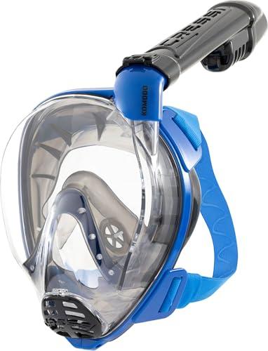 CRESSI dal 1946-Komodo Full Face Maschera Integrale Dry da Snorkeling Visione a 180°-CO2 Sicuro-Silicone 100% Anti Appannamento-Snorkel Laterale-Cinghie Elastiche Regolabili-Blu/Nero-S/M