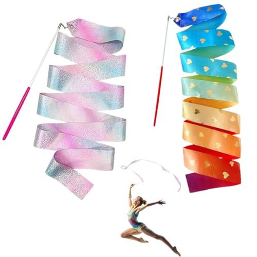 2 nastri per danza ritmica, 200 cm, per ginnastica, bacchetta per ballerina, per bambini, per danza artistica, spettacoli di carnevale e circo, bacchetta per twirling