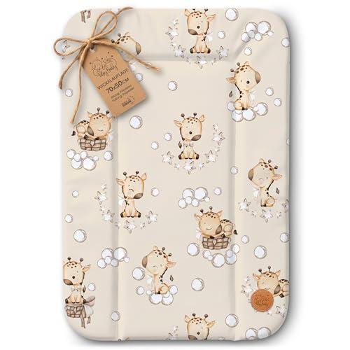 Fasciatoio neonato 70 x 50 cm - materassino portatile universale lavabile e impermeabile su cassettiera lavatrice e tavolo cuscino da viaggio tappetino materasso Oeko-Tex Giraffe