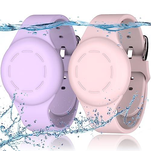 R-fun Braccialetti Impermeabili per Bambini, Compatibili con Apple Air Tag Tracker con Silicone Morbido, Custodia Anti-smarrimento per Bambini,Rosa/Viola Chiaro