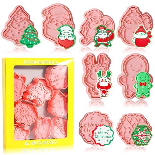 8 Pezzi Formine Biscotti Natale con Stampi 3D, Tagliapasta per Biscotti Decorazione Torta, Stampi Biscotti Natalizi Plastica Include Babbo Natale & Albero - Ideale per Cucina con Bambini e Festività
