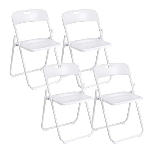 Baroni Home Set da 4 Sedie Pieghevoli con Struttura in Acciaio e PVC, Seduta Salvaspazio Richiudibile con Piedini e Maniglia, da Viaggio, Cucina, Soggiorno, Camera da Letto, 74x43x49 cm, Bianco