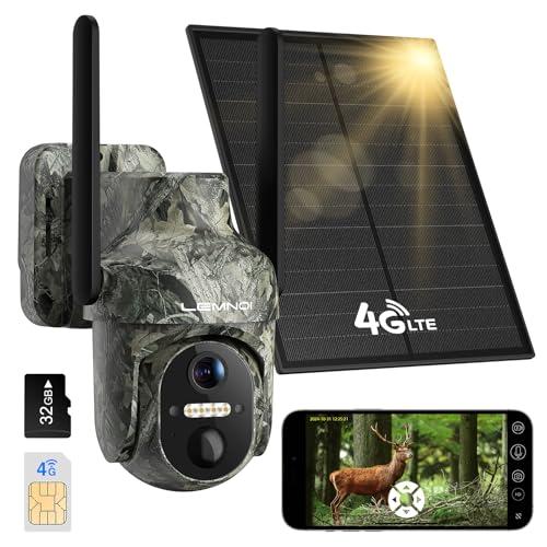 LEMNOI Fotocamera da Caccia 4G con SIM Preinstallato, Fototrappola Solare con Infrarossi Invisibili, 2K Telecamera di Sorveglianza con Visione Notturna a Colori, Rilevamento PIR, IP66 Impermeabile