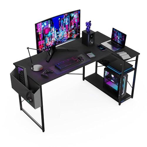 BEXEVUE Scrivania ad Angolo Computer - 120x70 cm Scrivania a Forma L Ripiani Portaoggetti, Tavolino Angolare Reversibile, Scrivania Gaming Gamer Informatica, Studio Gioco Lavoro Casa Camera da Letto