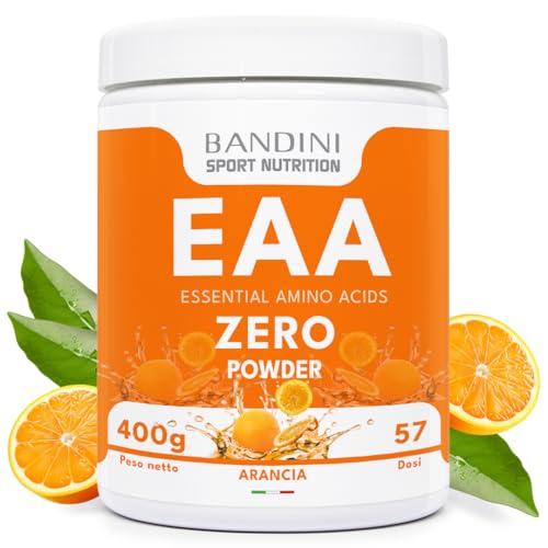 Bandini® EAA Essential AMINO in polvere - 400 g powder - Con 9 Amminoacidi Essenziali Fermentati e Ramificati BCAA 2:1:1 - Recupero Muscolare - Intra Pre Post Workout - 100% Vegan - Gusto Arancia