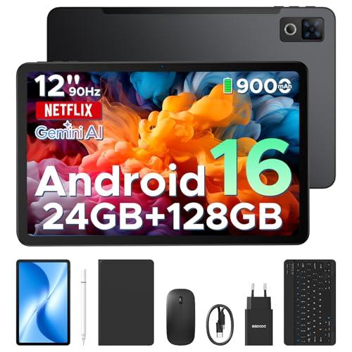 DOOGEE U12 Tablet con Tastiera Android 16, Tablet 12 Pollici, 24GB RAM+128GB/2TB TF, WIFI5, Gemini AI, 2000 * 1200 FHD+IPS, 9000mAh/18W, 13MP+8MP, UNISOC T7255 Octa Core/Widevine L1/Face ID/GPS, Nero