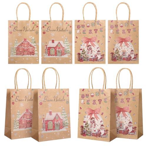 LEMESO Sacchetti Regalo Natale Sacchetti Natalizi per Regali 12 pz 2 Motivi Originali Sacchetti Carta Natale Originali con Manici per Pensieri Natalizi