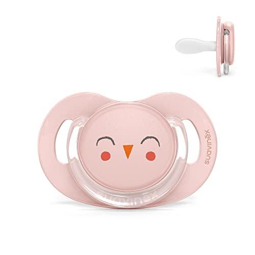 Suavinex, Ciuccio Premium per Neonati 6-18 Mesi. Ciuccio con tettina simmetrica SX Pro in silicone. Tettina piatta e simmetrica. Bonhomia, Rosa