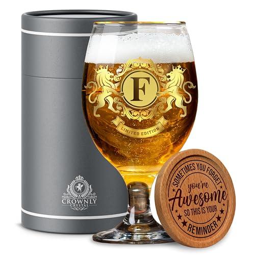 CROWNLY CRYSTAL Bicchiere da birra personalizzato, regalo di compleanno per uomini, papà, marito, fratello, idea regalo per lui