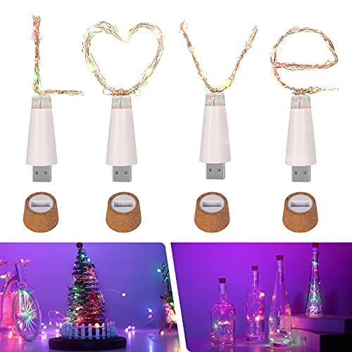 Umiwe Luci stringa a Bottiglia, Ricaricabile USB Cork Forma Luce fata Luce del LED per DIY Bottiglia, Festa, Natale, Matrimonio, Compleanno, Decorazione 4 Pcs(Multicolore)